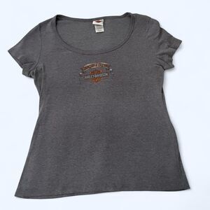 Harley-davidson Women's Grey and Orange T-shirt
